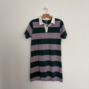 Art Class Girls Shirt Dress XXL Lavender Green Rugby Stripe Collar Short Sleeve
